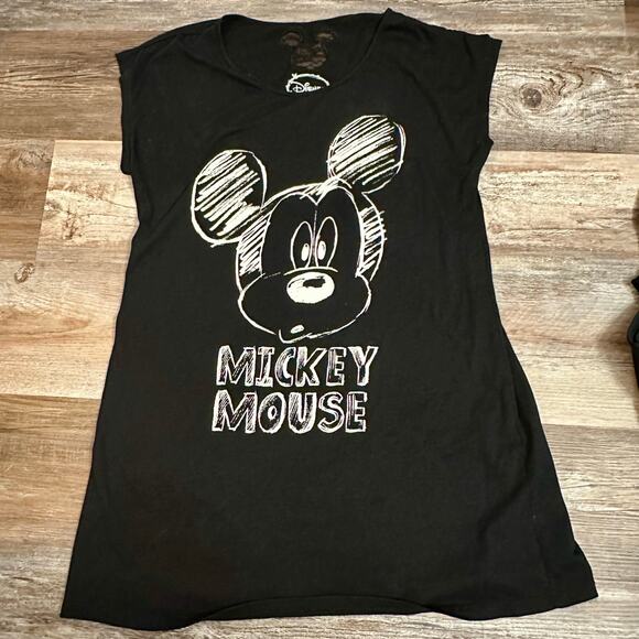 Disney Black White Mickey Mouse Front Scoop Neck Short Sleeve Sleepshirt Dress - Picture 1 of 4
